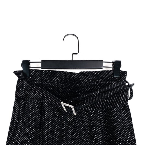 Zara Black Silver Metallic Fine Polka Dot Belted Velour Paperbag Shorts - Size S - Picture 9 of 13
