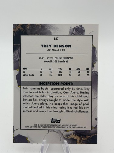 Topps Inception 2024 Trey Benson /50 Rookie - Picture 2 of 2