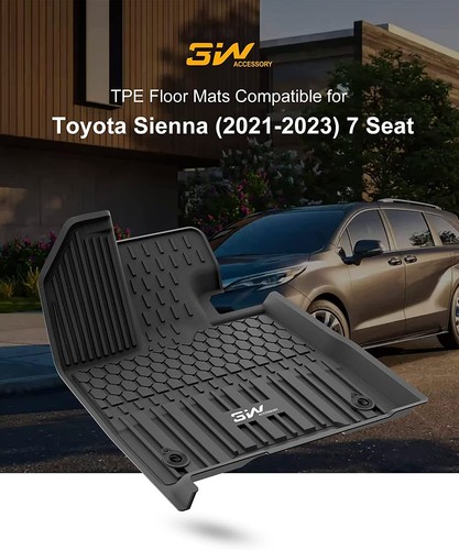 3W Custom Fit Floor Mats 3 Row Liners Black for 2021-2023 Toyota Sienna 7 Seat - Picture 5 of 17