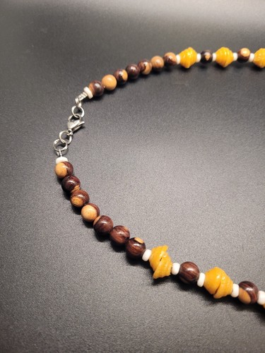 Men's 24in African Beaded Tribal Necklace, Hand Painted Krobo, Bone Beads, Blue - Picture 4 of 11