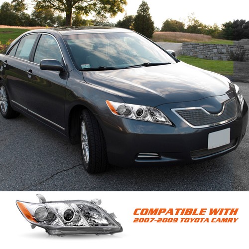 Headlight Assembly for 2007-2009 Toyota Camry Projector Chrome Amber Headlamp - Picture 14 of 24