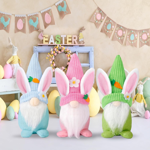 Easter Gnomes Decorations 3Pcs Easter Bunny Gnomes Spring Tomte Nisse Swedish Ra - Picture 2 of 12