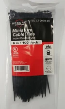 Miniature cable ties 6" 100 pack 18lb loop strenght UV protection .09 Inch wide