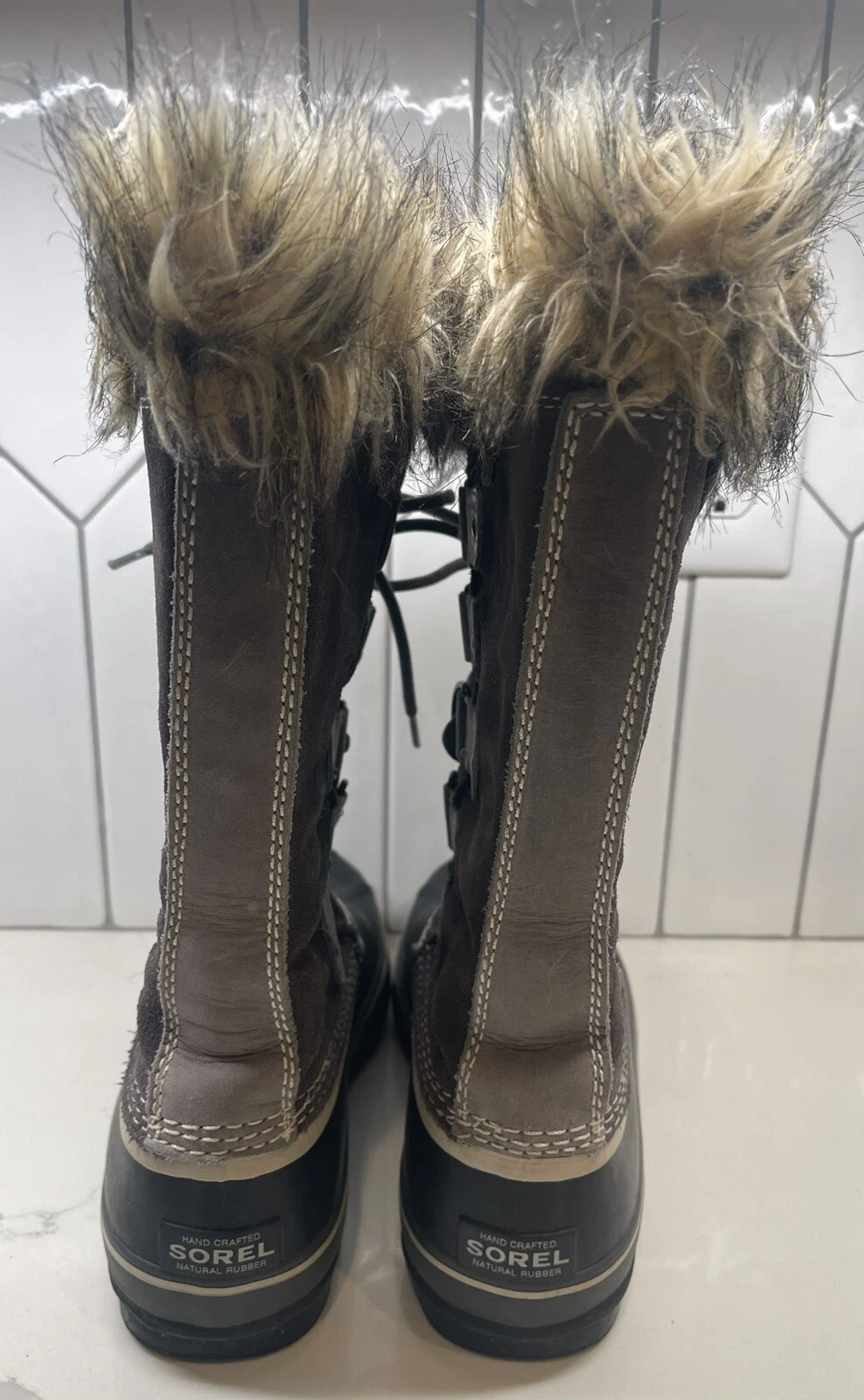 sorel joan of arctic suede waterproof faux fur tall snow boots