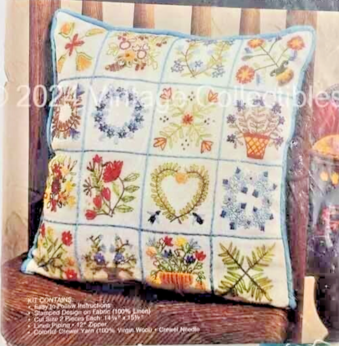 Avon Crewel Embroidery Vintage Open Kit 14" Boho Cottage Core pillow DIY Craft - Picture 2 of 9