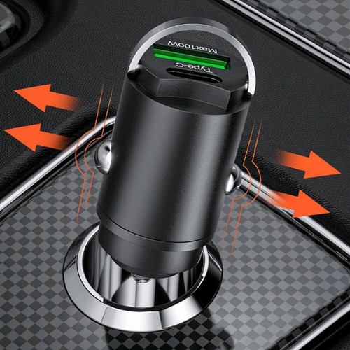 Black 100W USB Phone Accessories Charger Type C QC3.0 Car Interior Fast Charging - Picture 7 of 13