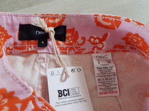 NEXT size 6 baby pink FLORAL DENIM SHORTS - HIGH WAIST orange HIPPIE holiday - Picture 9 of 14