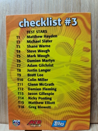 CHECKLIST🏆1999/2000 #3 ACB GOLD Trading Card🏆FREE POST - Picture 1 of 2