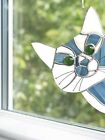 NEW GrayAnd White Cat Peeking Gossipy Cat Window Sun-catcher Stained Glass