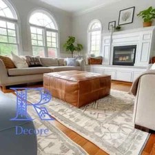 30''Amazing Retro Ottoman Pouffe New Genuine Unstuffed Footstool Leather Elegant