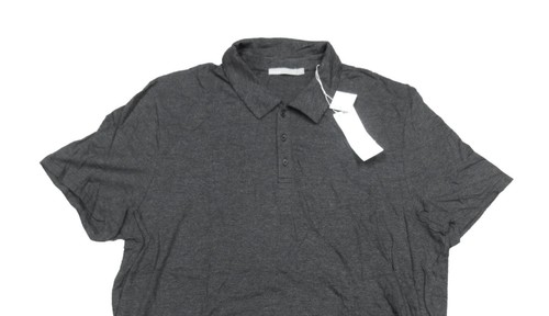 Vince Men's Black Heather Feeder Stripe Cotton Modal Short Sleeve Polo Shirt - Picture 3 of 4