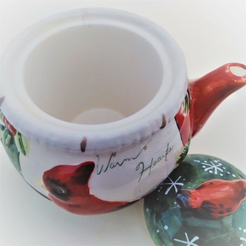 Yankee Candle Holly Cardinal Birds Teapot with Lid Votive Holder 4.5x5 Christmas - Picture 3 of 4
