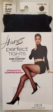 Hanes Perfect Tights With Compression Dot And Control Top Black MEDIUM - NEW