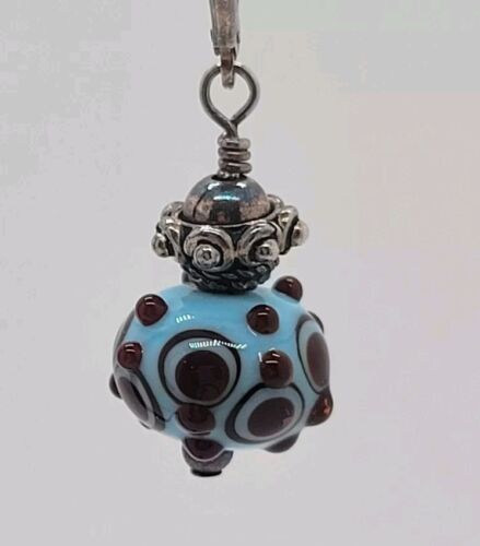 Sterling Silver 925 Lampworks Glass Tiffany Blue & Brown Earrings - Picture 6 of 8