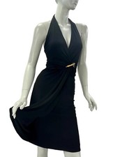 NWT 2006 Vintage Gucci Wrap Effect Black Dress Open Back and Bamboo Pin 38 US 2