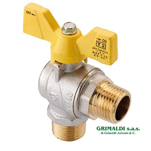 RUBINETTO GAS VALVOLA A SFERA ANGOLO 90° PER GAS GPL E METANO FILETTI MM 1/2 - Foto 1 di 2