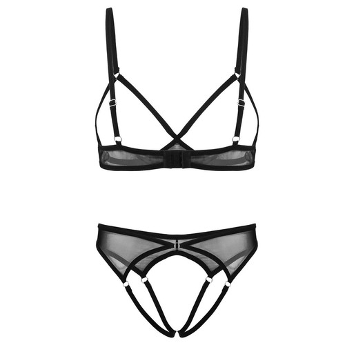 2Pcs Sexy Women's Open Cup Bra Mini Thongs Crotchless Panties Lingerie Underwear - Picture 8 of 27