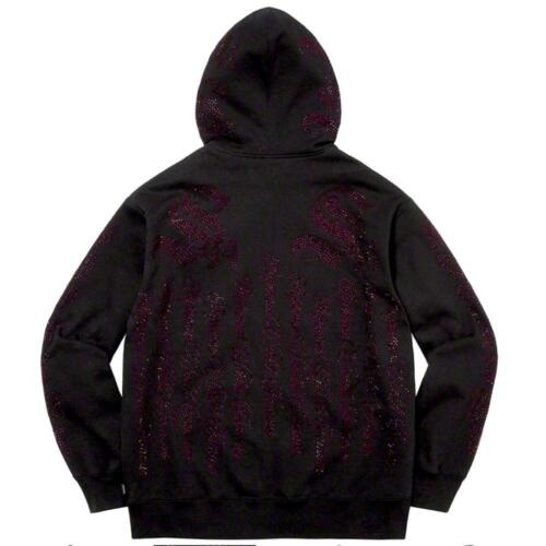 Supreme Black Hoodie Pink Rhinestone Zip Up Hooded Sweatshirt SS22 Large - Picture 2 of 13