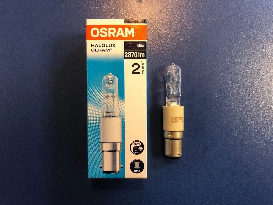 OSRAM Halolux Ceram lampada alogena B15d 150 W 230 V trasparente 64498-6471 KL NUOVA & IMBALLO ORIGINALE!