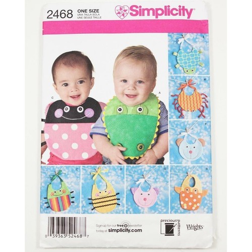 Simplicity Pattern 2468 Baby Lätzchen Marienkäfer Krabbe Bär Hund Katze Schildkröte UNGESCHNITTEN - Bild 1 von 2