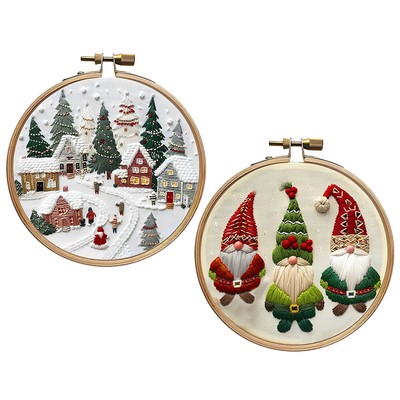2 Sets Christmas Embroidery Starter Kit DIY Embroidery Kit (Village Gnome) QDE