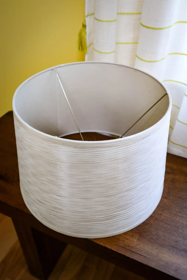 Large Drum Lamp Shade 13" Diameter White Crinkle Ruched Fabric Modern Coastal - Image 2 of 4
