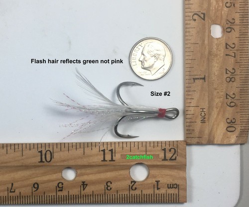 50 size #1 Dressed Bucktail treble hooks green flash white feather 4x strong - Picture 8 of 10