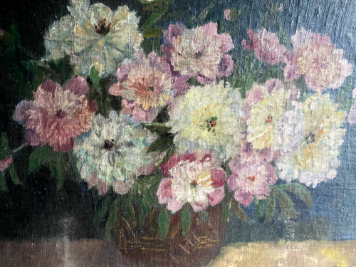 ::PINTURA AL ÓLEO PEONÍAS NATURALEZA MUERTA FLORES ANTIGÜEDAD NATURALEZA IDILIO FIRMADO - Imagen 4 de 6