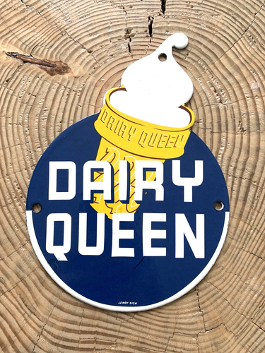 VINTAGE DAIRY QUEEN ICE CREAM PORCELAIN GASOLINE GAS OIL SODA POP PUMP SIGN