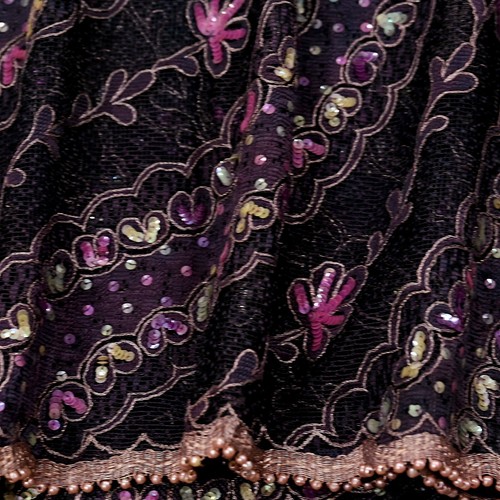 Vintage Black Dupatta Net Mesh Long Stole Hand Embroidered Scarves Zari Hijab - Picture 12 of 19