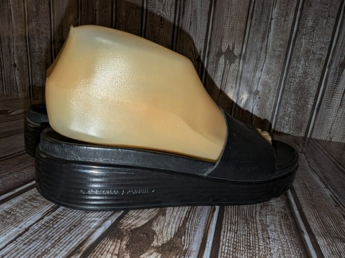 Donald J Pliner Sz 8.5 M Fifi Black Leather Wedge Thong Sandals Slides VGUC! - Picture 5 of 7