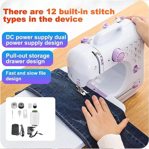 Portable Mini 12 Stitches Pedal Household Electric Sewing Machine for Beginner - Picture 19 of 24
