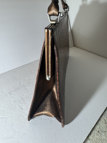 VTG 1950s ICINOO Collection Rich Brown Faux Croc Embossed Frame Handbag - Picture 12 of 14