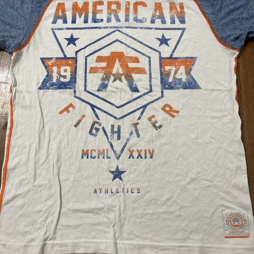 American Fighter T-Shirt BUCKLE Men's Sz X-Large Blue & Orange Double Sided - Picture 2 of 6