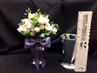 12 Brand New Silver Vases with 12 Custom made Dusty Purple Satin Bows