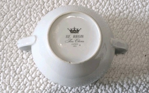 St Regis 101 Zuckerdose weiß Blumen grüne Blätter Platinrand Made in Japan - Bild 7 von 11