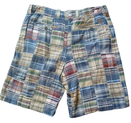 Izod Shorts Herren Gr. 34 Madras blau kariert Patchwork Chino Freizeitkleidung Taschen Golf - Bild 2 von 5