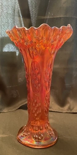 Vintage Marigold Fenton Swung Vase KNOTTED BEADS Pattern 8 x 4.5" Rim x 3" Base
