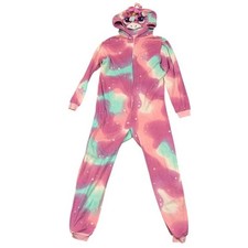Cat  Jack Unicorn Pajamas L 10/12 Purple Pink Tie Dye Star Hooded One Piece