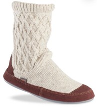 Acorn Slippers Women  s Size 8-9 Wool Cable Knit  Suede Leather Indoor Outdoor