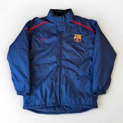 Vintage Nike FC Barcelona Bench Coat XL Navy Full Zip Insulated