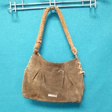 La Gioe Di Toscana by Sharon Gioe Brown Leather Hand Bag Purse w Woven Strap