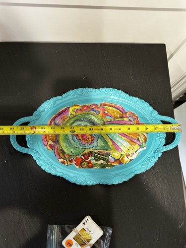 Vintage Flowering Medium Teal Blue Metal Tray Bar Tray Wall Art - Picture 6 of 10