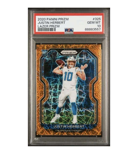 JUSTIN HERBERT 2020 PANINI PRIZM #325 ORANGE LAZER PARALLEL ROOKIE RC PSA 10 💎