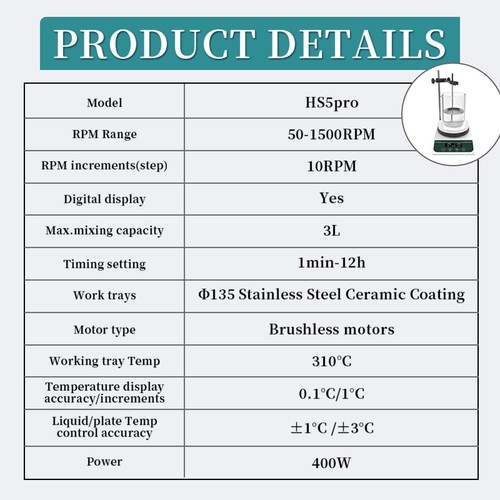 Lab Digital 590℉/310℃ Magnetic Stirrer Hot Plate 3L Magnetic Mixer 5in Hotpla... - Bild 6 von 6