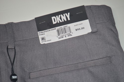 NUEVO CON ETIQUETAS DKNY Pantalones de Vestir Calce Moderno Gris Claro Elastizados Frente Plano 30 x 30 - Imagen 2 de 3