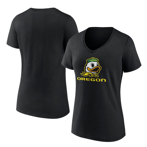 Women's Black Oregon Ducks Lockup Team V-Neck T-Shirt