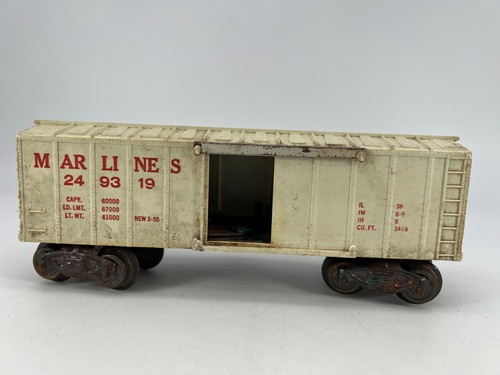 Marx #249319 Spur O Mar Lines Güterwagen creme rot Nachkrieg schlechter Zustand - Bild 1 von 8