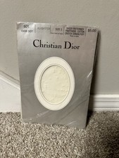 VTG Christian Dior Sheer Patterned Pantyhose Cotton Crotch Size 1, Alabaster