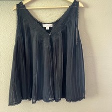 NEW Oscar de la Renta black lace trim pleated night tank